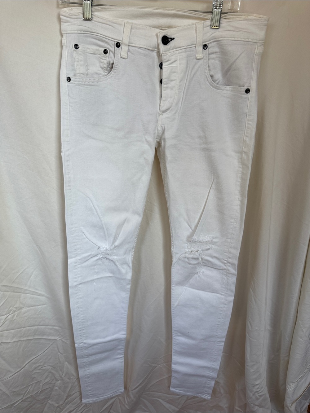 Rag and Bone Men’s White Skinny Jeans - Classic Button-Fly